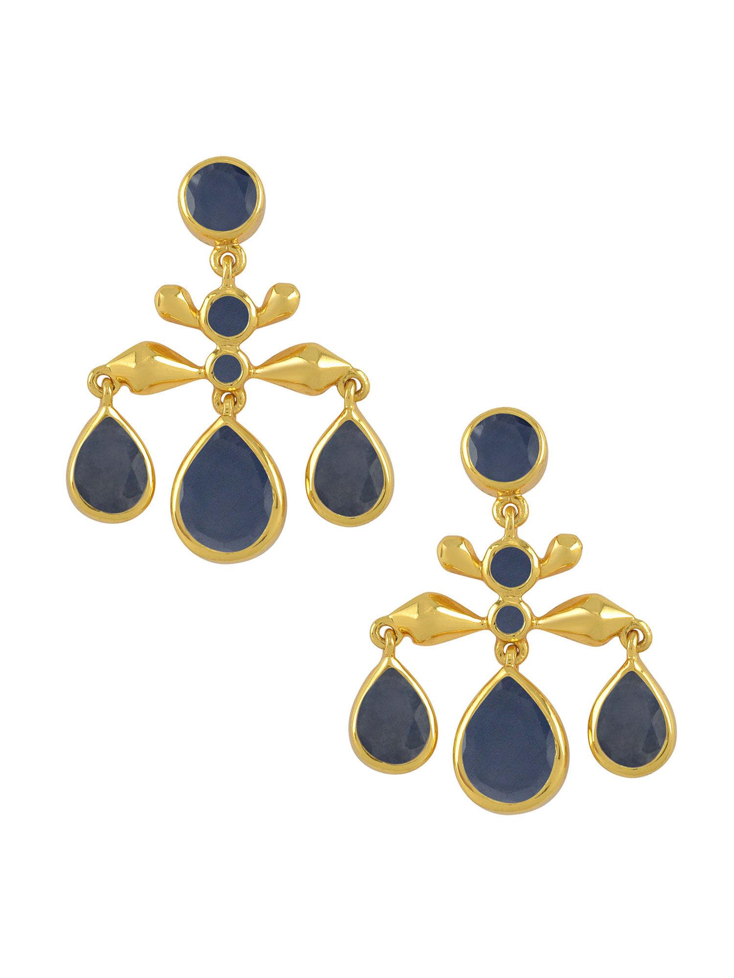 sterling silver gold plated blue sapphire pear drop earrings