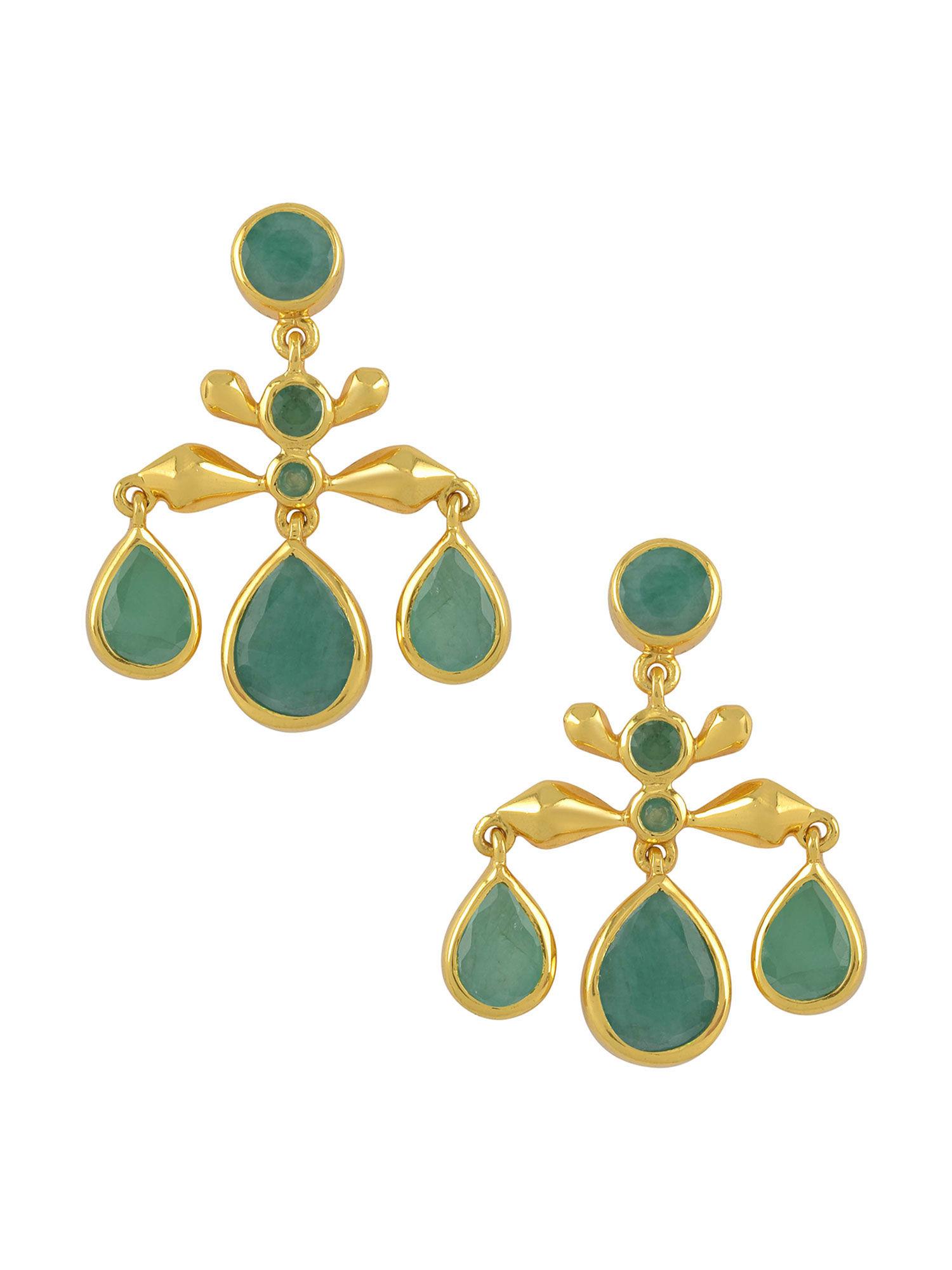 sterling silver gold plated emerald pear drop earrings