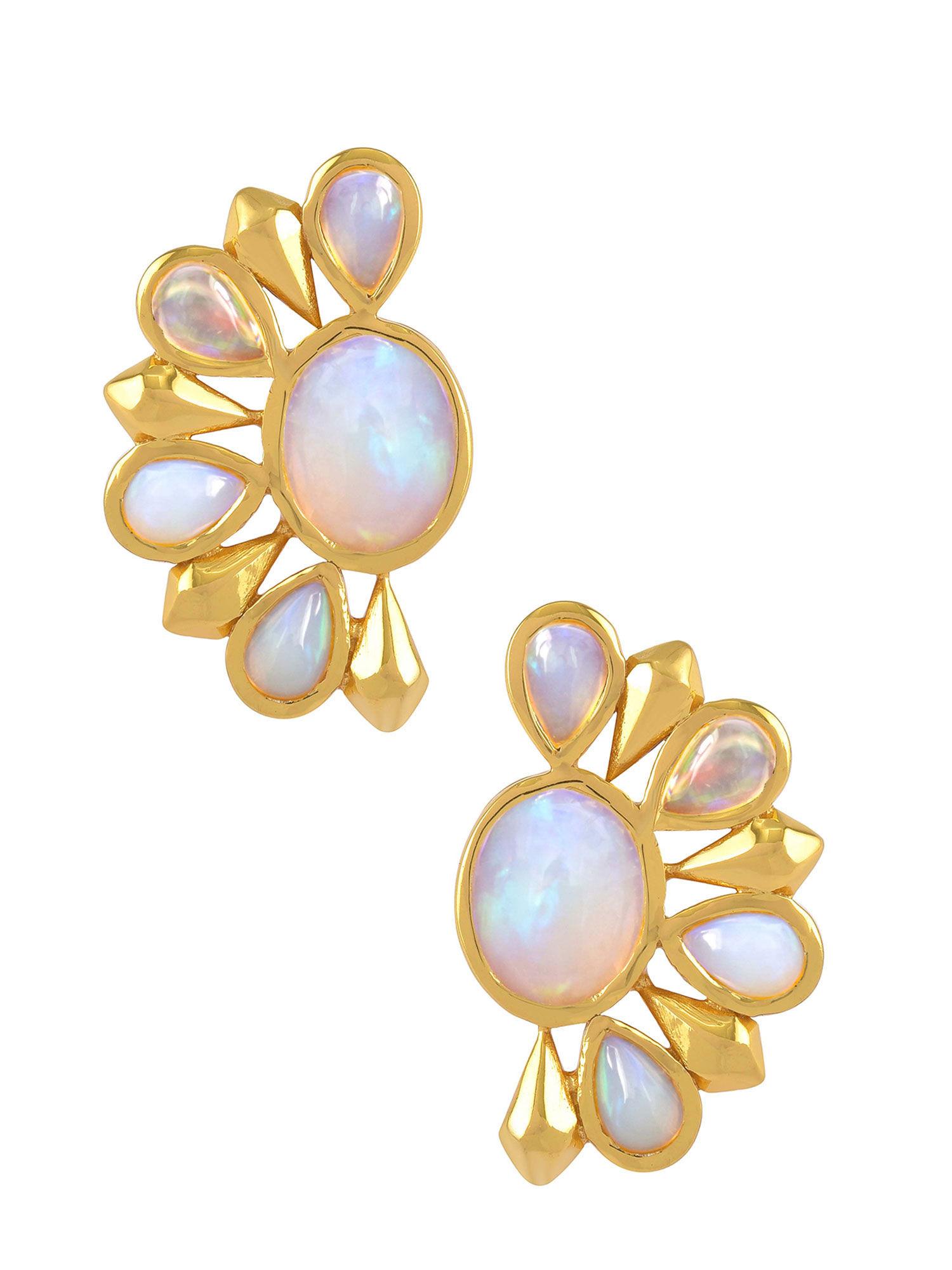 sterling silver gold plated opal floral ear studs