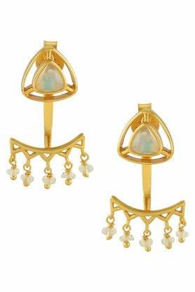 sterling silver gold plated opal trillion drop front back earrings