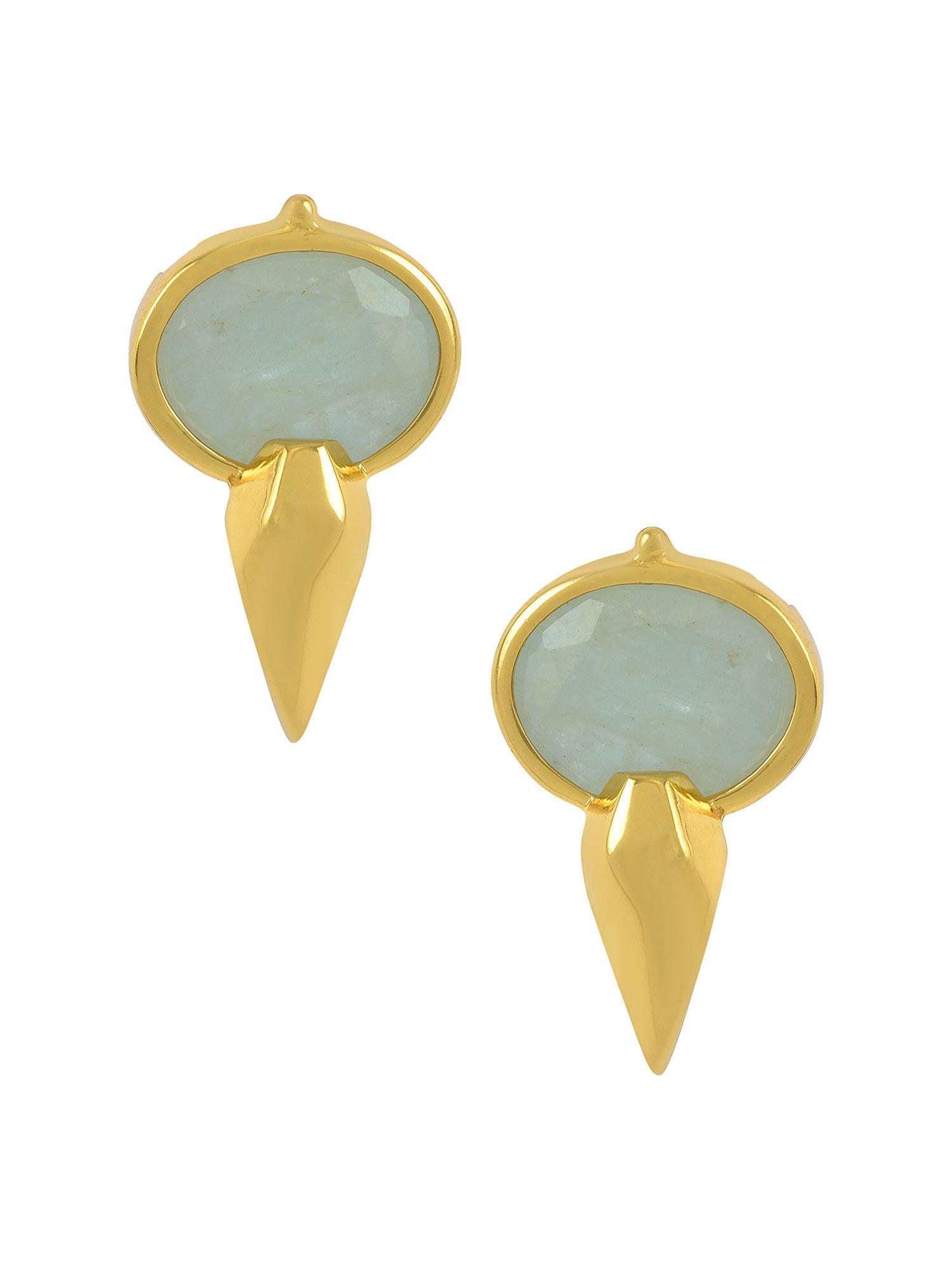 sterling silver gold plated oval aquamarine ear studs