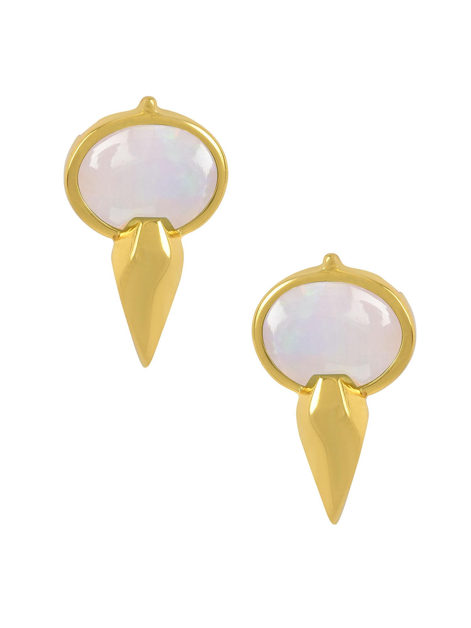 sterling silver gold plated oval opal ear studs