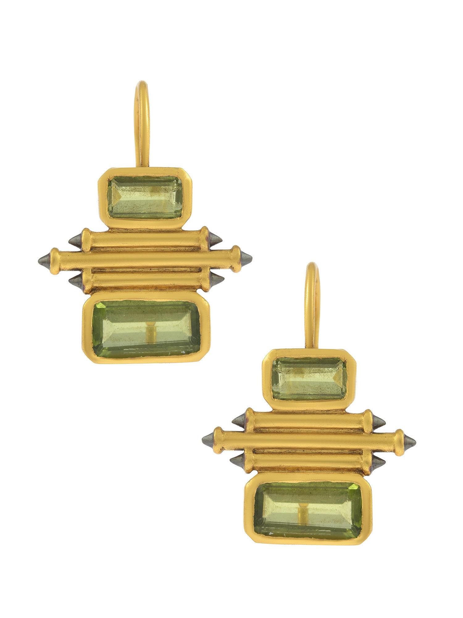 sterling silver gold plated peridot double rectangle taveez earrings