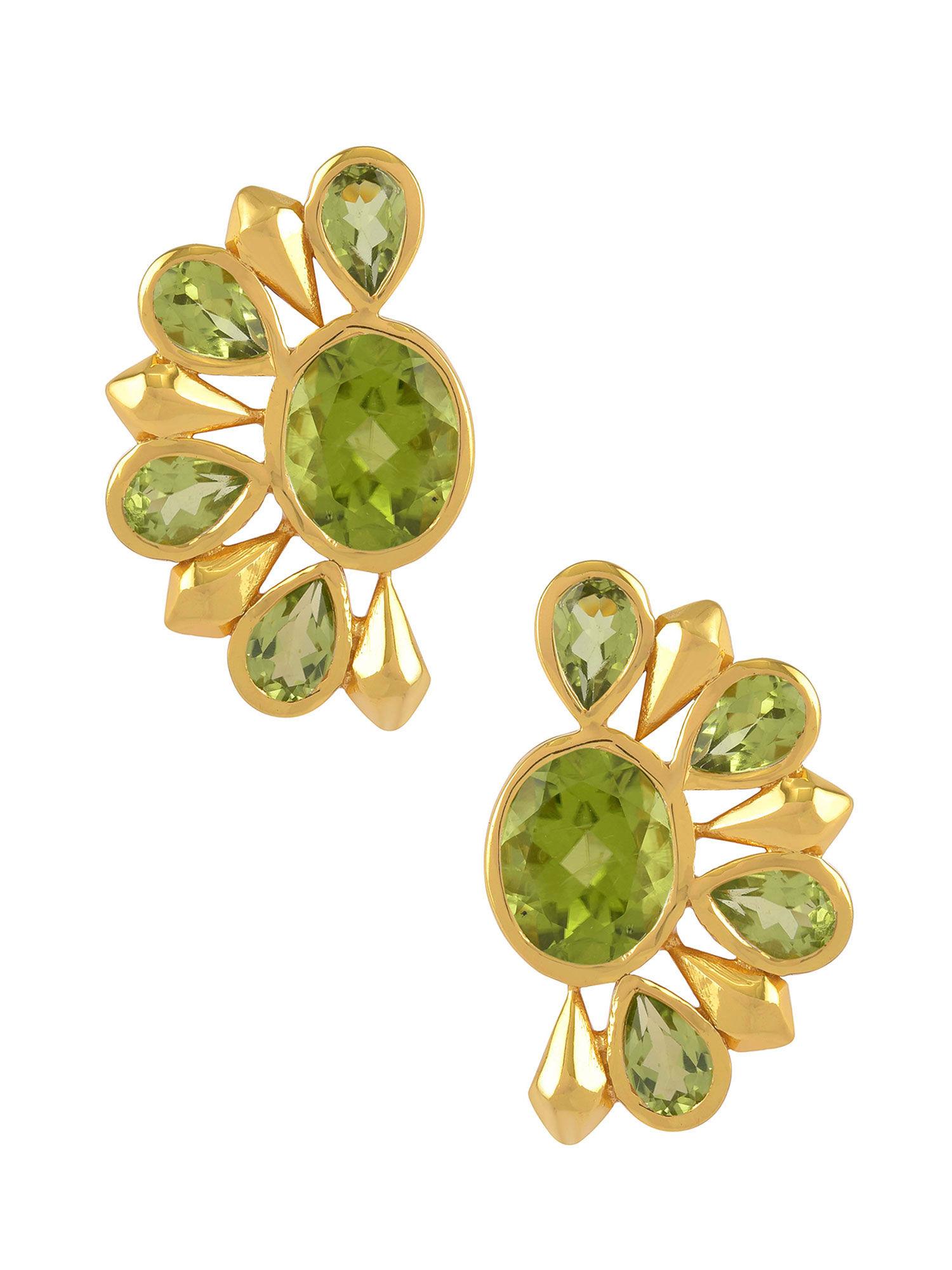 sterling silver gold plated peridot floral ear studs