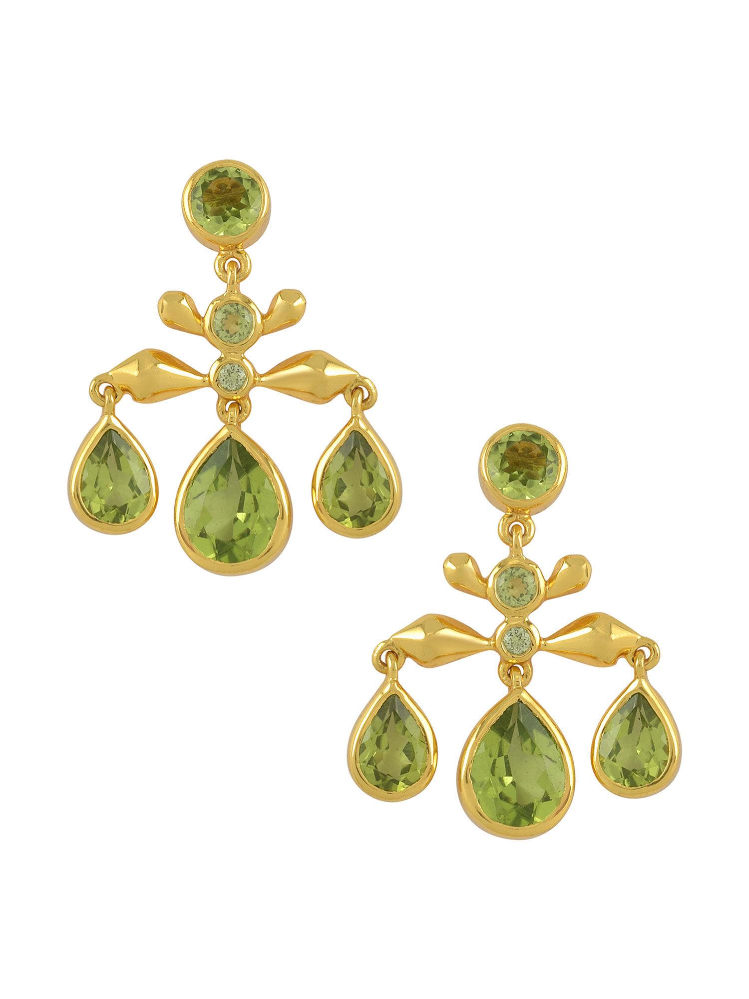 sterling silver gold plated peridot pear drop earrings