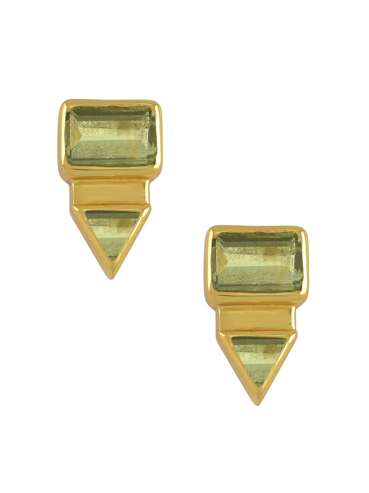 sterling silver gold plated rectangle triangle peridot ear studs