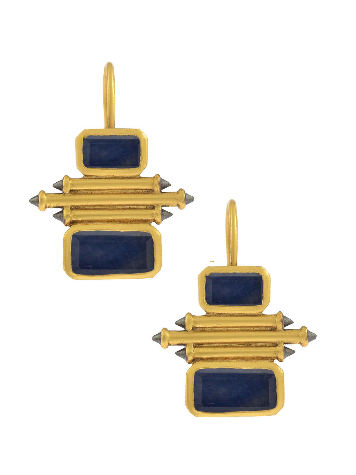 sterling silver gold plated sapphire double rectangle taveez earrings