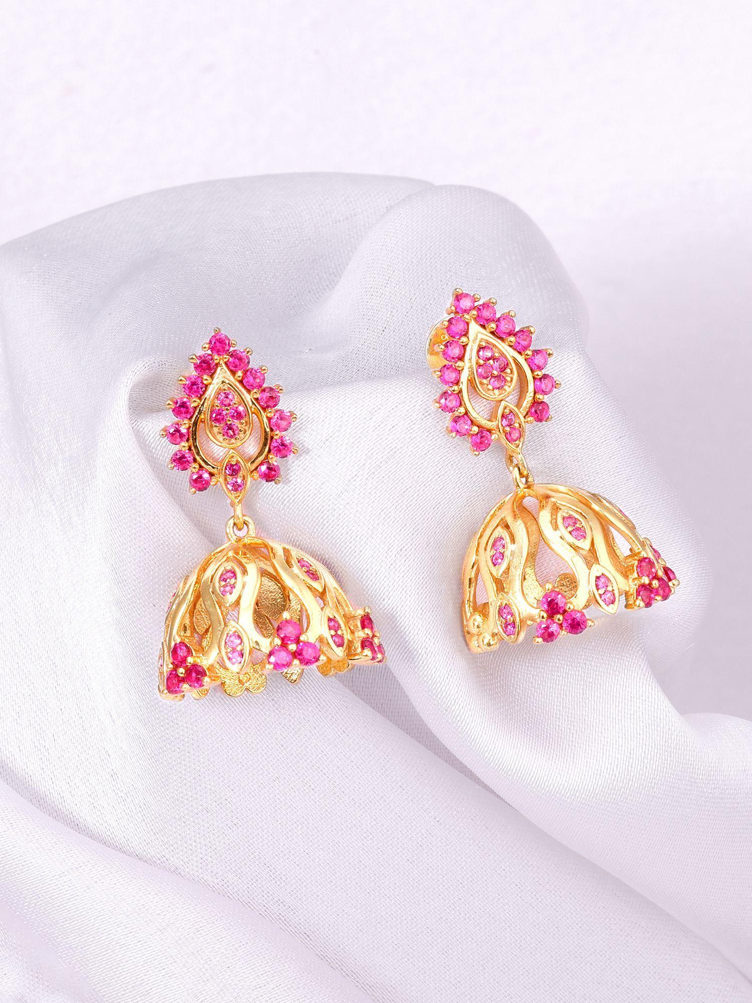 sterling silver golden rani pink jhumki earrings for women