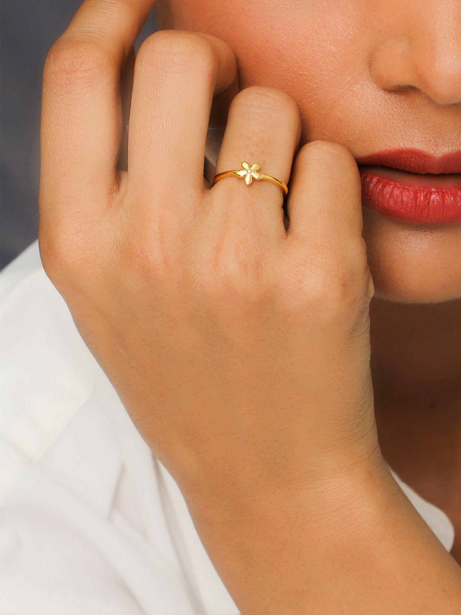 sterling silver golden tiny flower ring for women(adjustable)