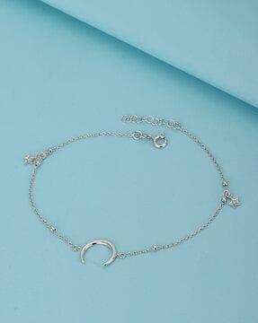 sterling silver moon with dangling star adjustable charm anklet