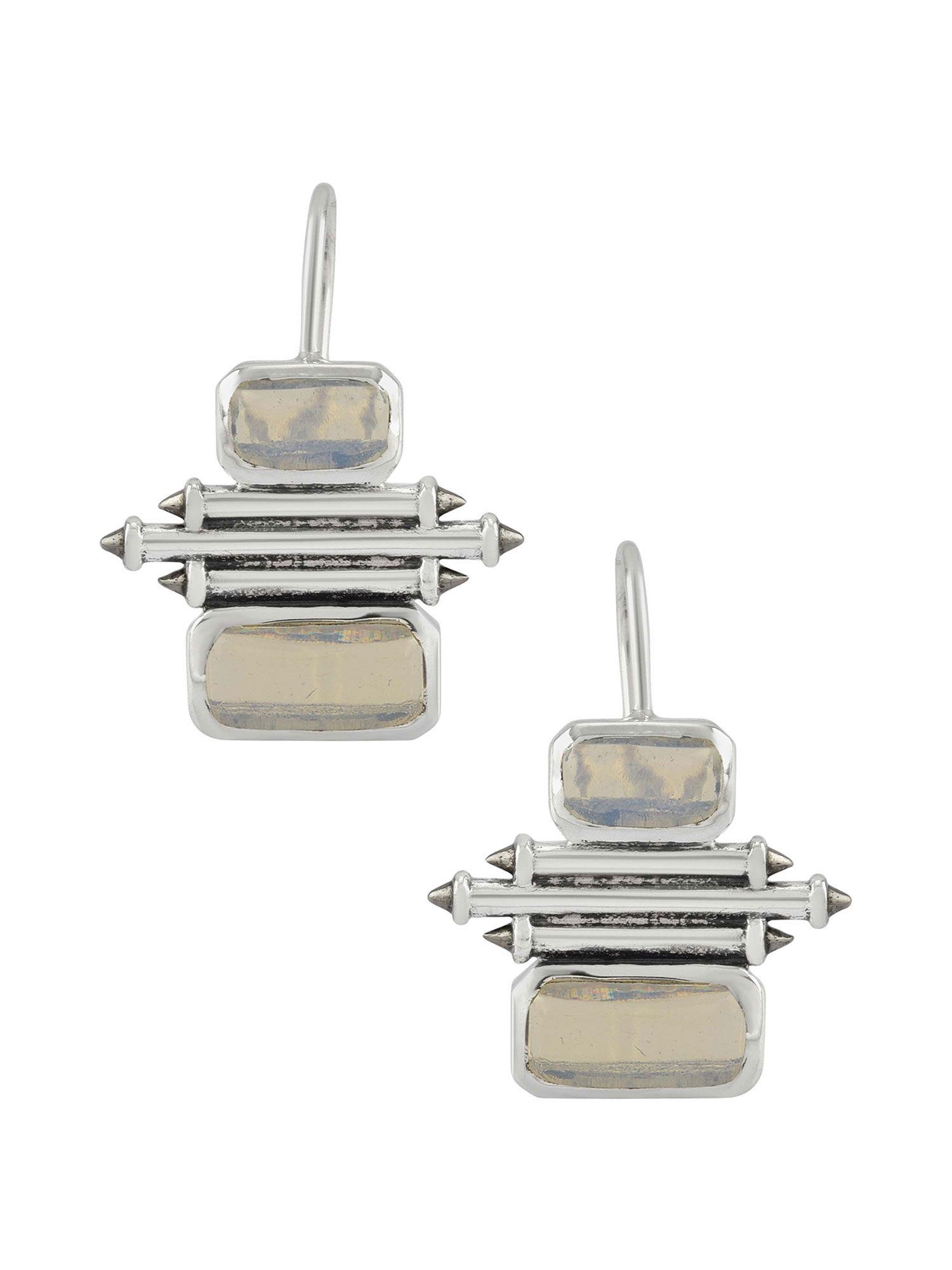 sterling silver opal double rectangle taveez earrings