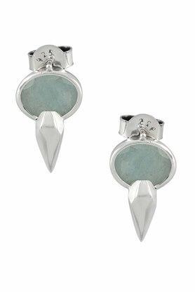 sterling silver oval aquamarine ear studs