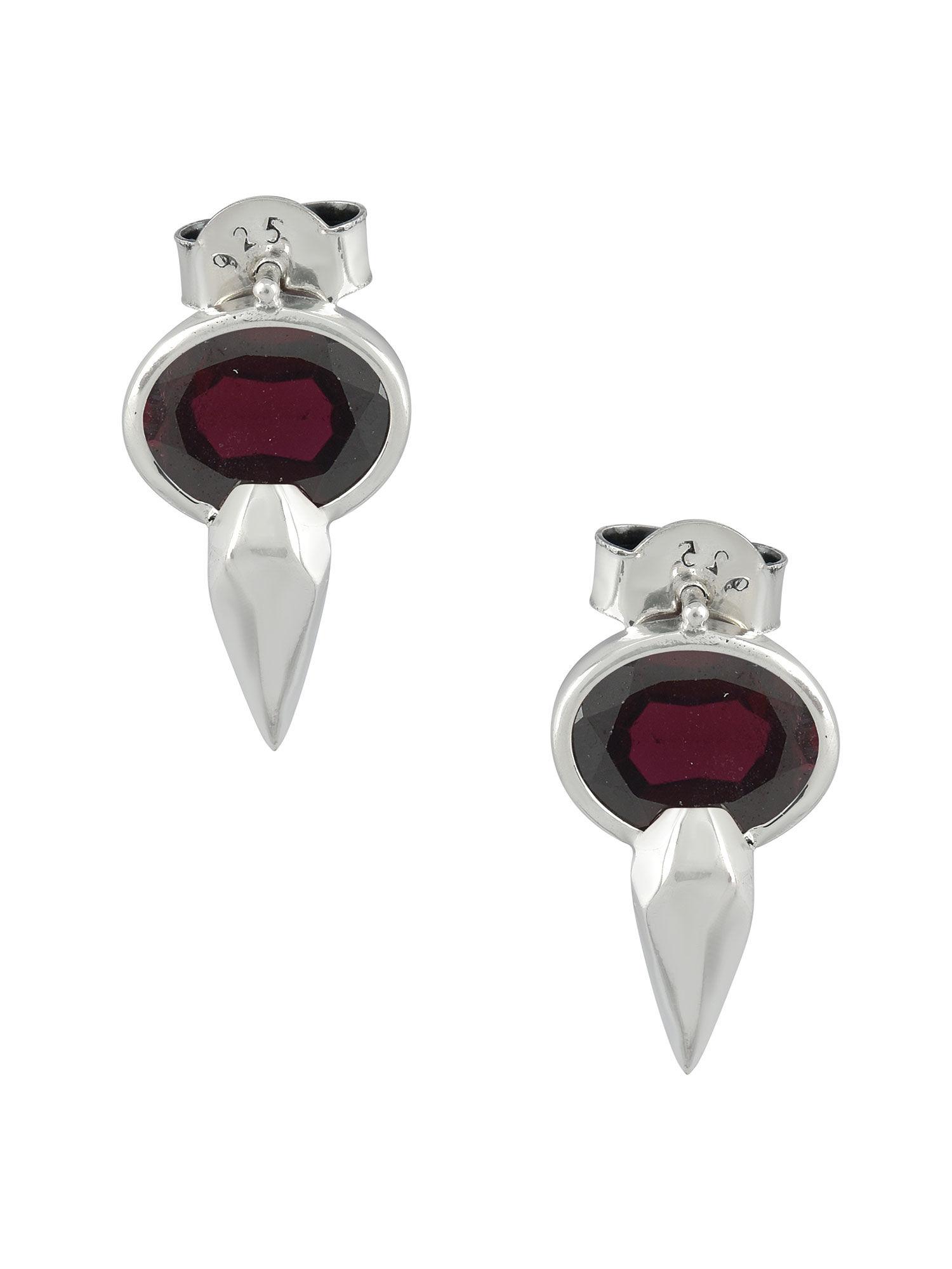 sterling silver oval ruby ear studs