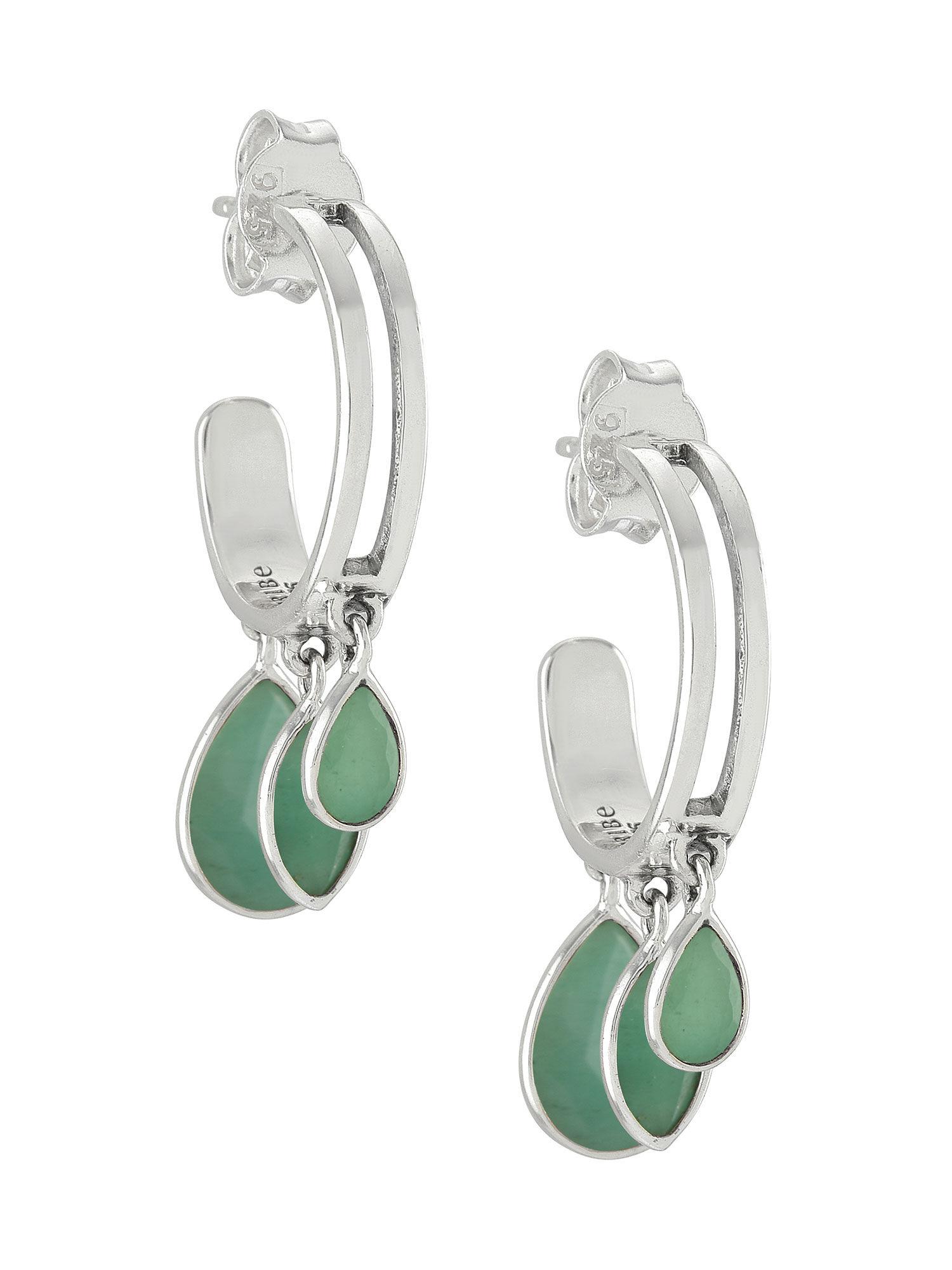 sterling silver pear marquise emerald hoop earrings