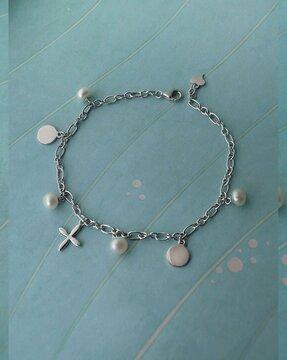 sterling silver pearl link bracelet