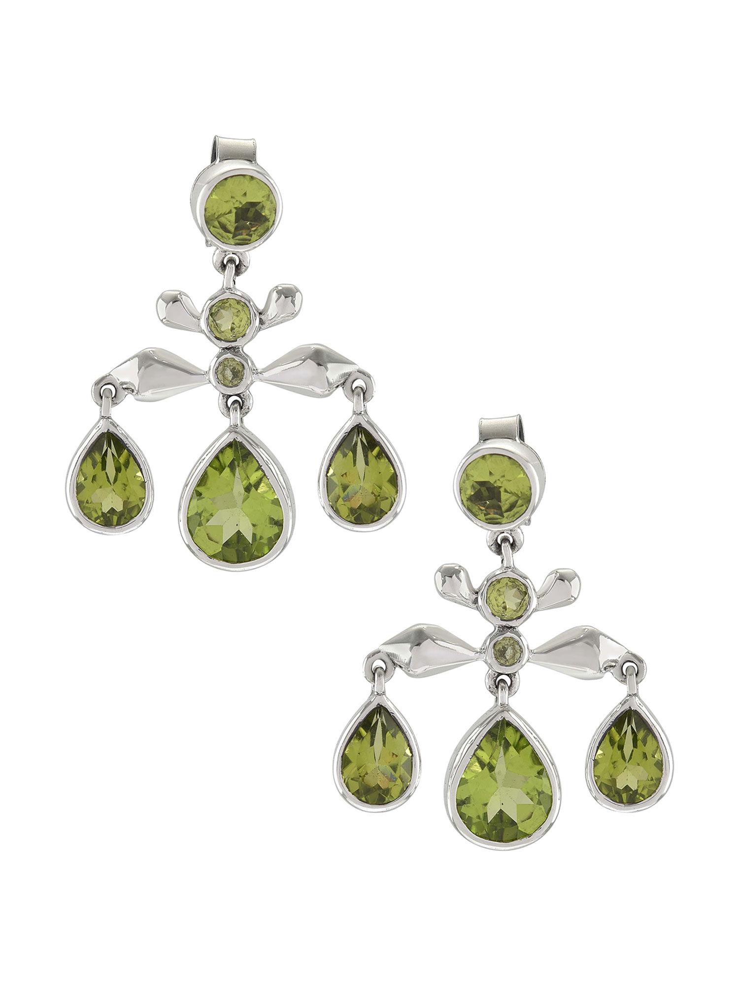 sterling silver peridot pear drop earrings