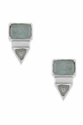 sterling silver rectangle triangle aquamarine ear studs