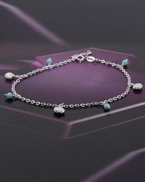 sterling silver rhodium plated beaded charm anklet