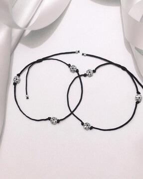 sterling silver rhodium-plated floral thread anklets