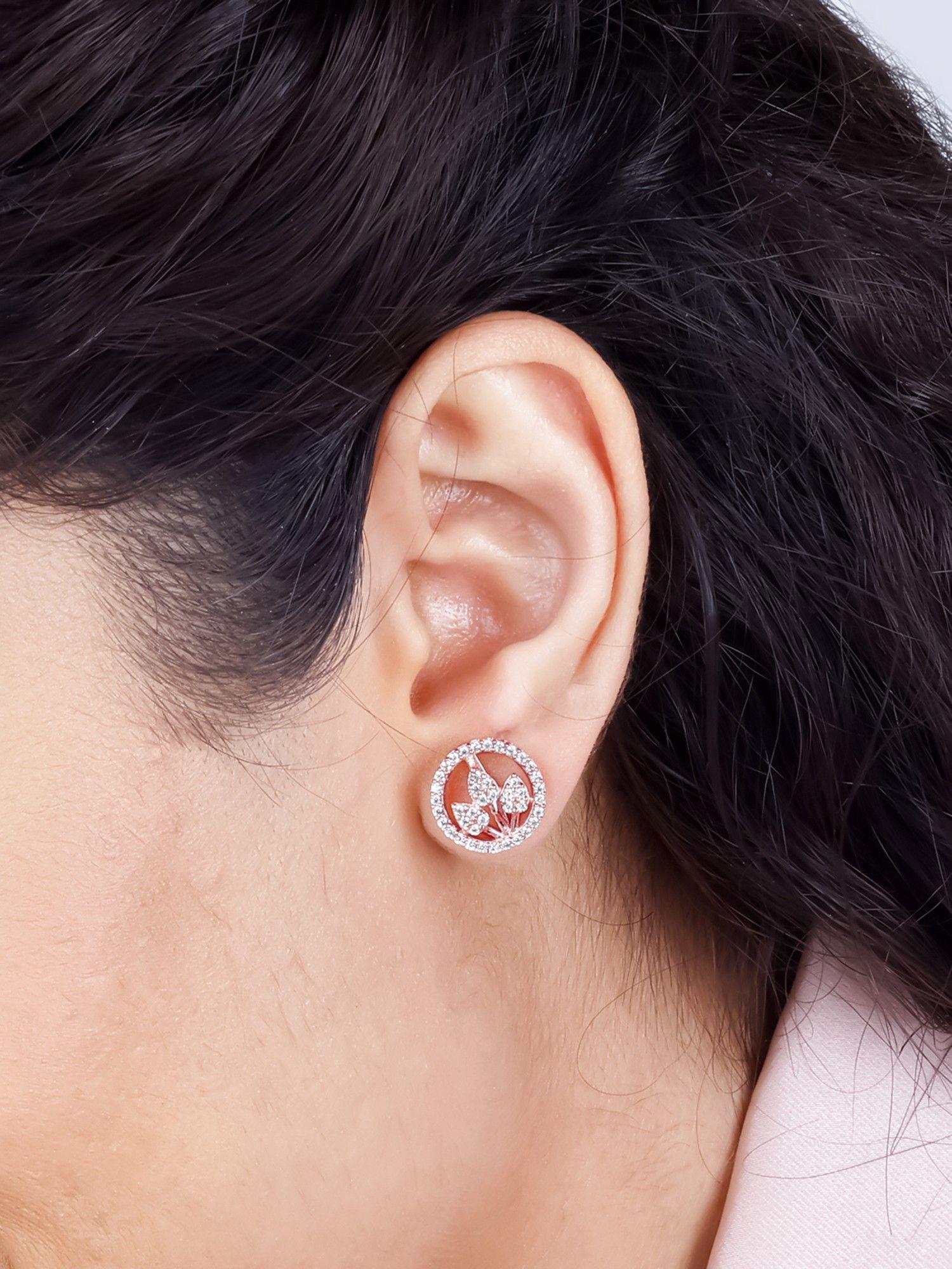 sterling silver rose gold leafy lustre earrings for womens