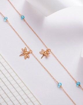 sterling silver rose gold-plated cubic zirconia-studded dragonfly anklets