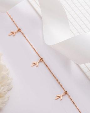 sterling silver rose gold-plated leaf charms chain anklet