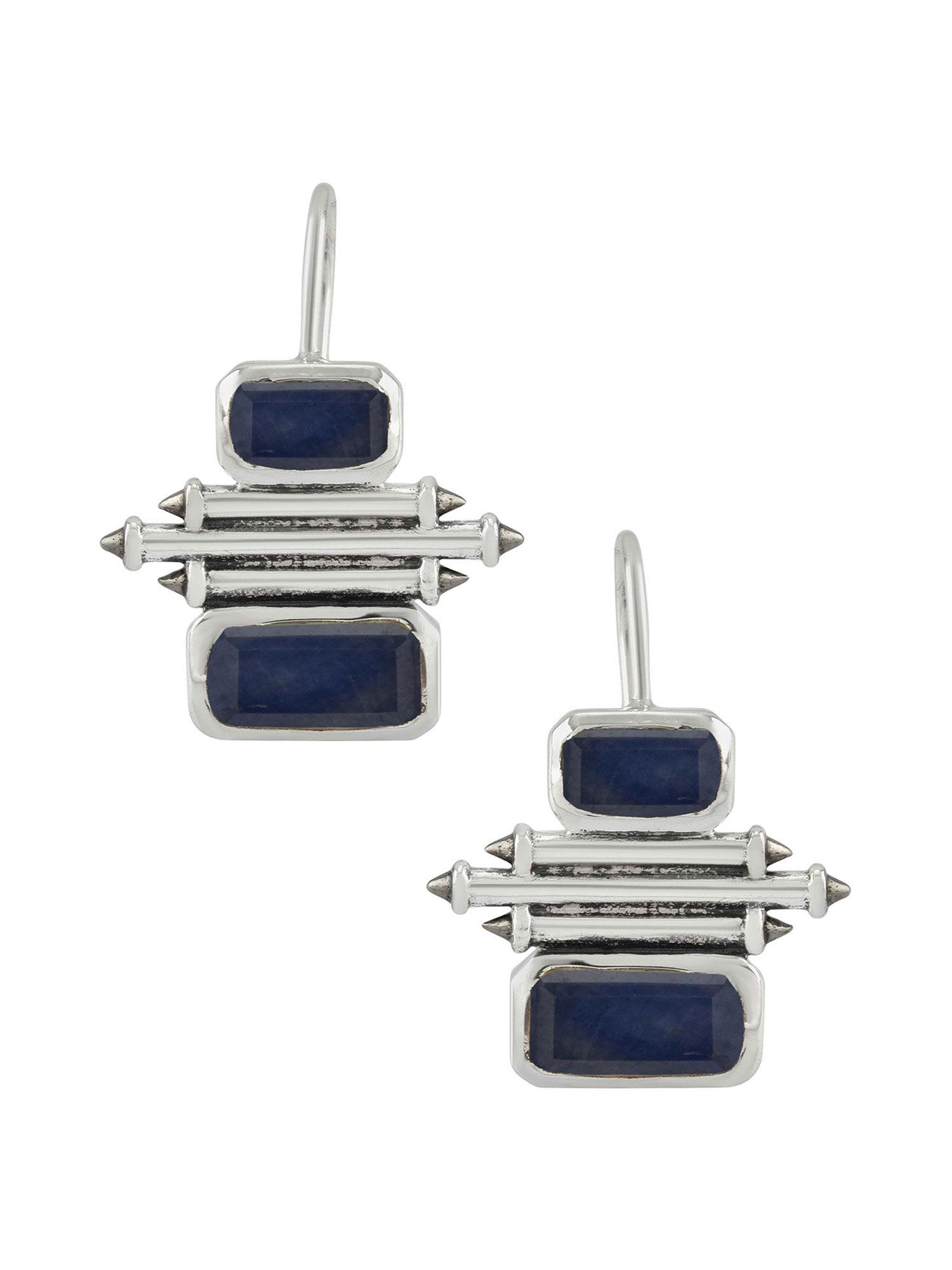 sterling silver sapphire double rectangle taveez earrings