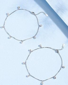 sterling silver stone-studded anklets