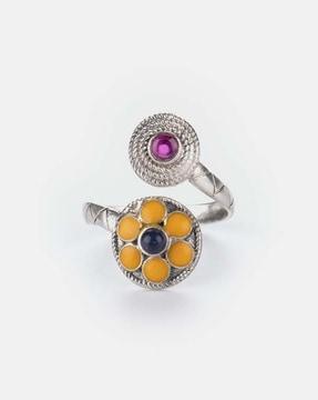 sterling silver stone-studded bypass ring