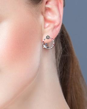 sterling silver stone-studded hoops