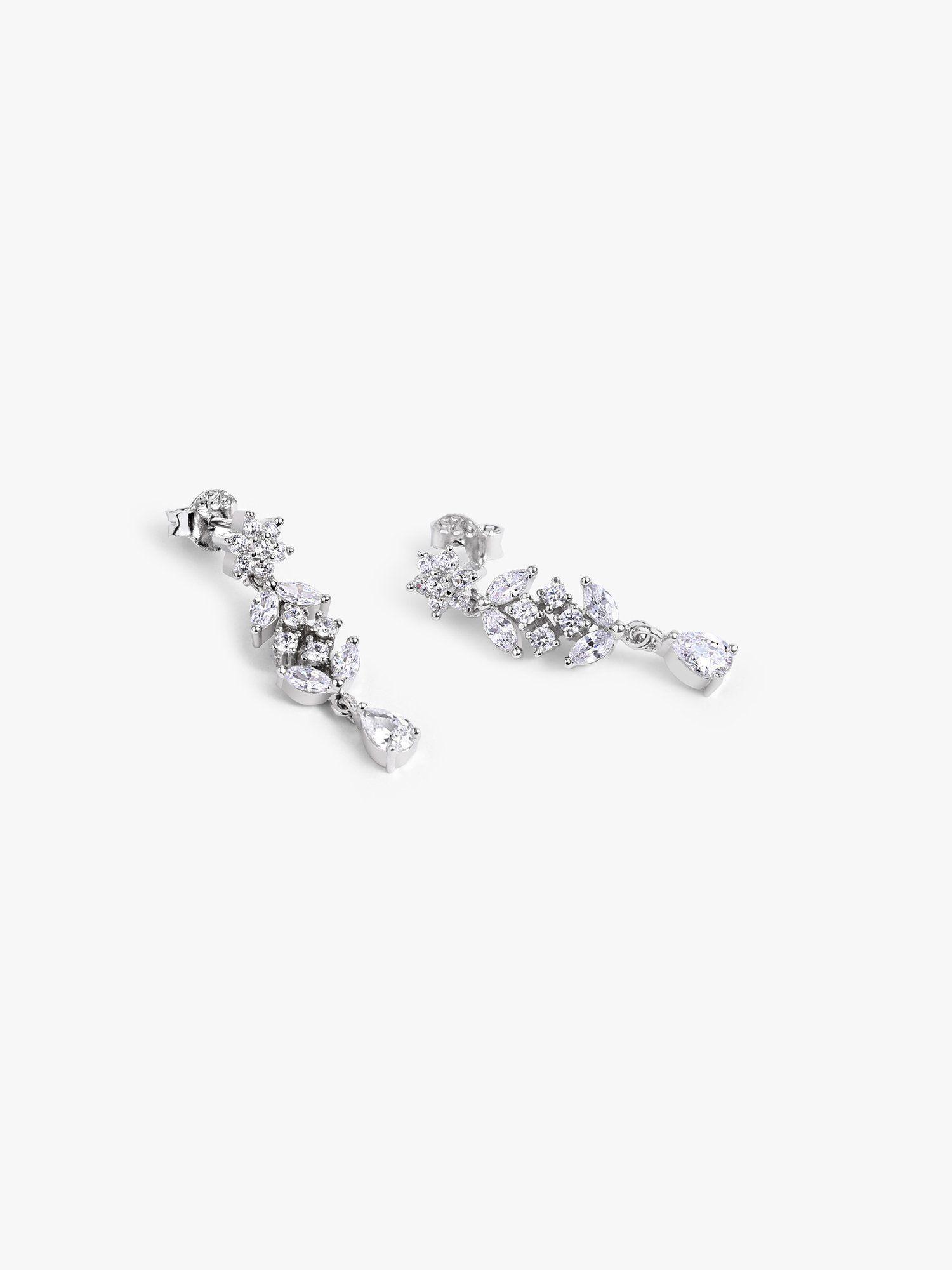 sterling silver zircon dangling earrings