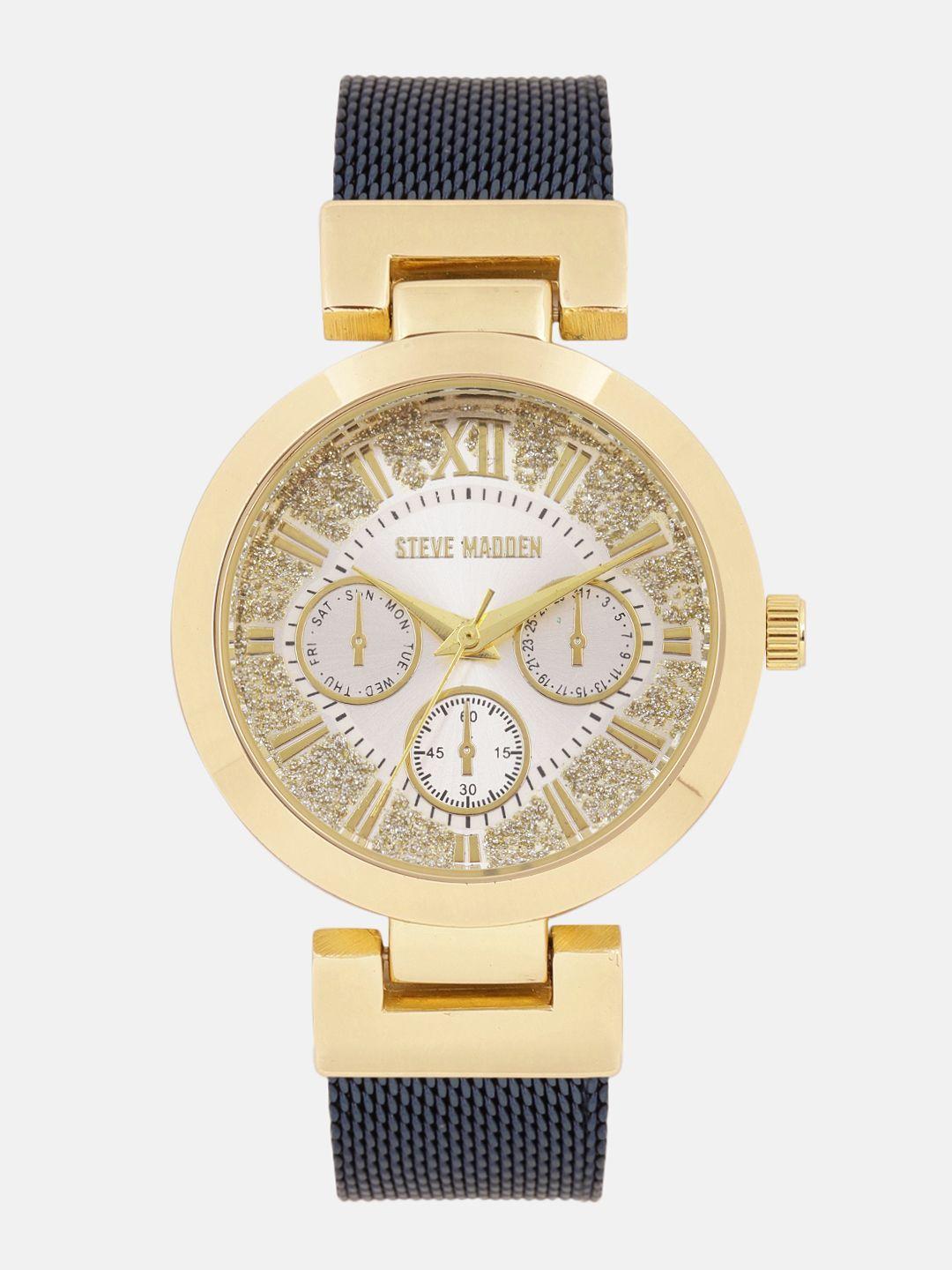 steve madden women gold-toned embellished analogue watch smw181g