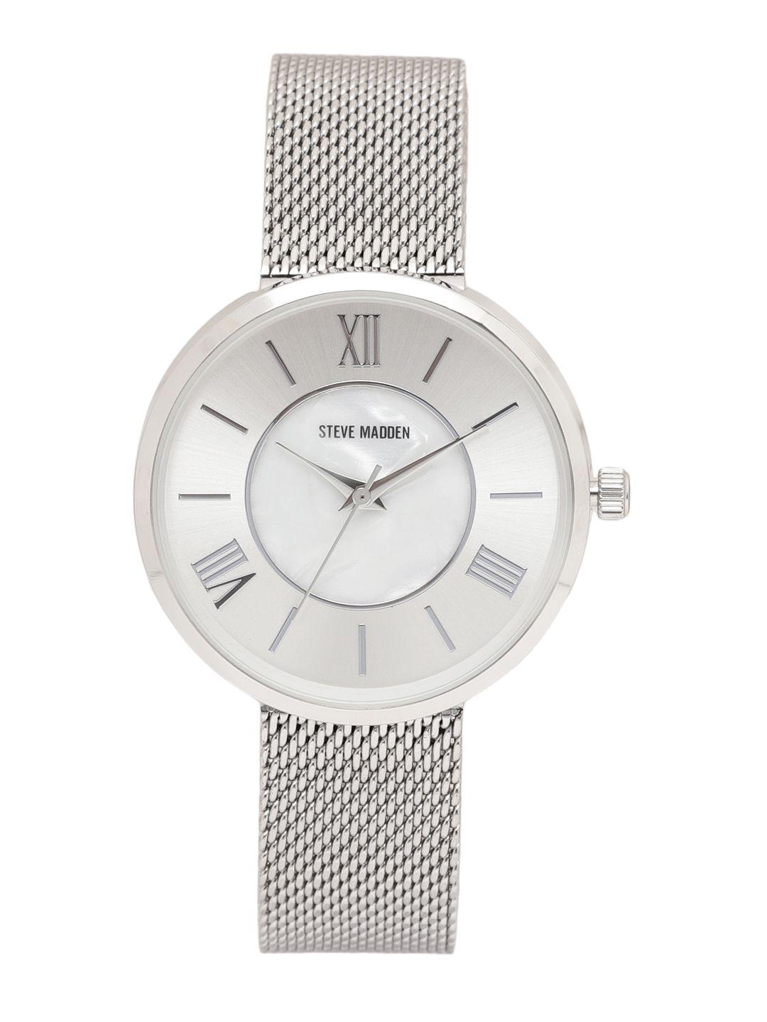 steve madden women silver-toned analogue watch smw118_or