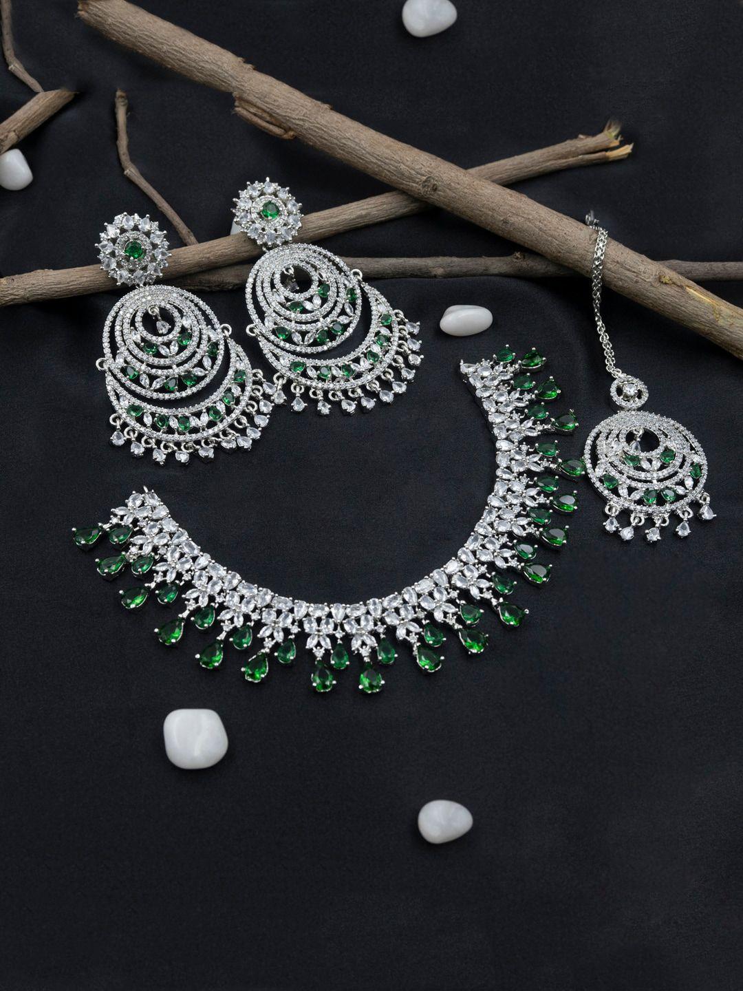 stileadda aadika silver-plated cz-studded bridal necklace jewellery set