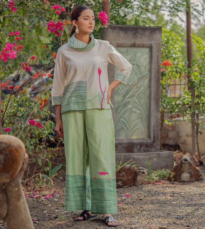 stitched poetry chanderi embroidery seafarer co-ord set