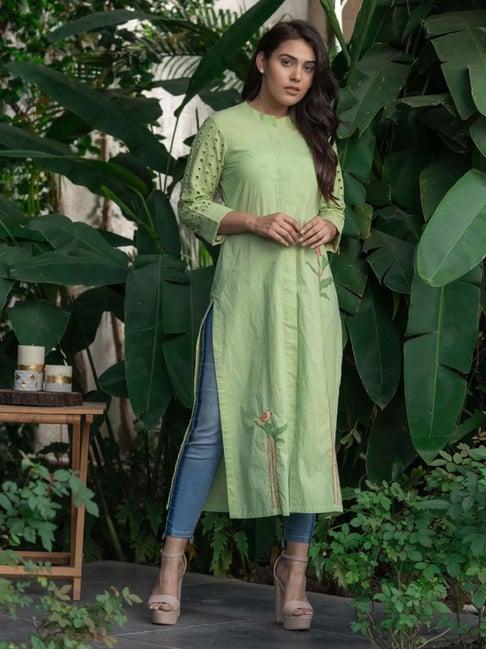 stitched poetry dark green birds of paradise orchard kurti