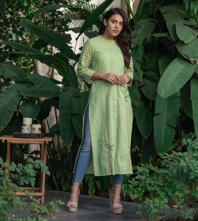 stitched poetry dark green birds of paradise orchard kurti