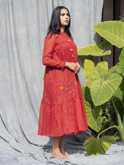stitched poetry red boundless bougainvillea tunic with inner