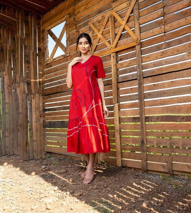 stitched poetry red waves sangria dress