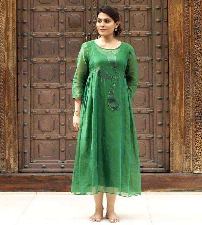 stitched poetry scents of serenity dark green chamomile tea kurta