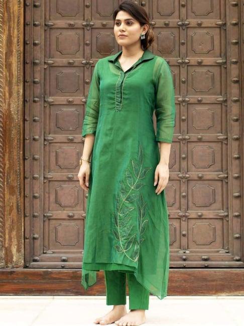 stitched poetry scents of serenity dark green vetiver garden kurta