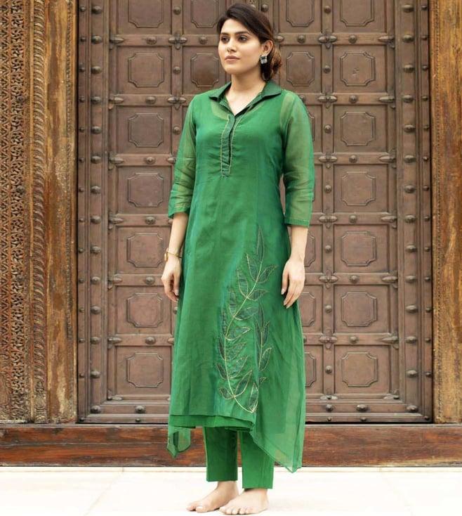 stitched poetry scents of serenity dark green vetiver garden kurta