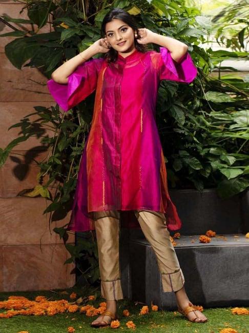 stitched poetry taana baana purple gulaal kurta