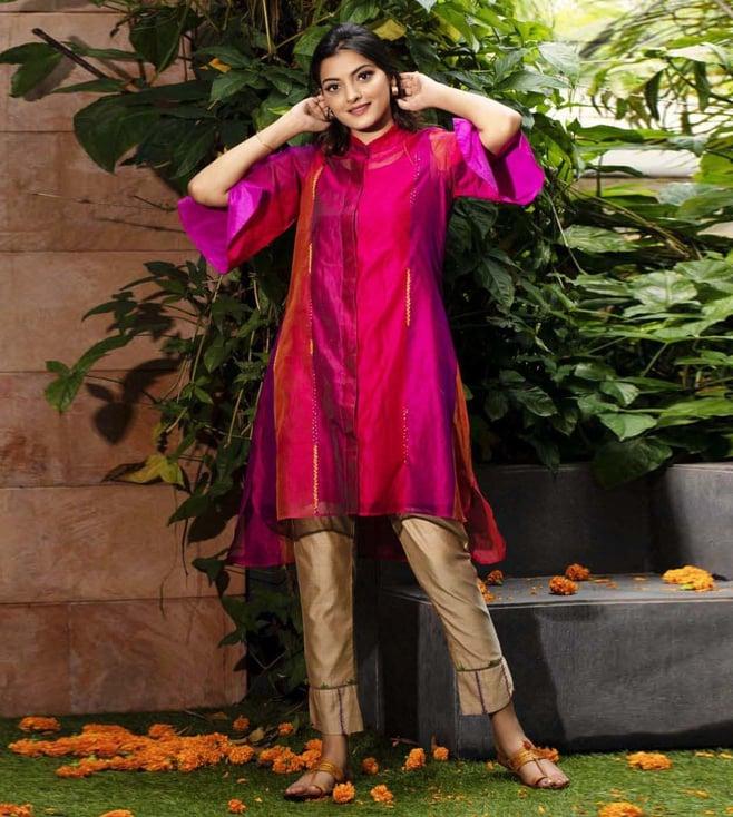 stitched poetry taana baana purple gulaal kurta