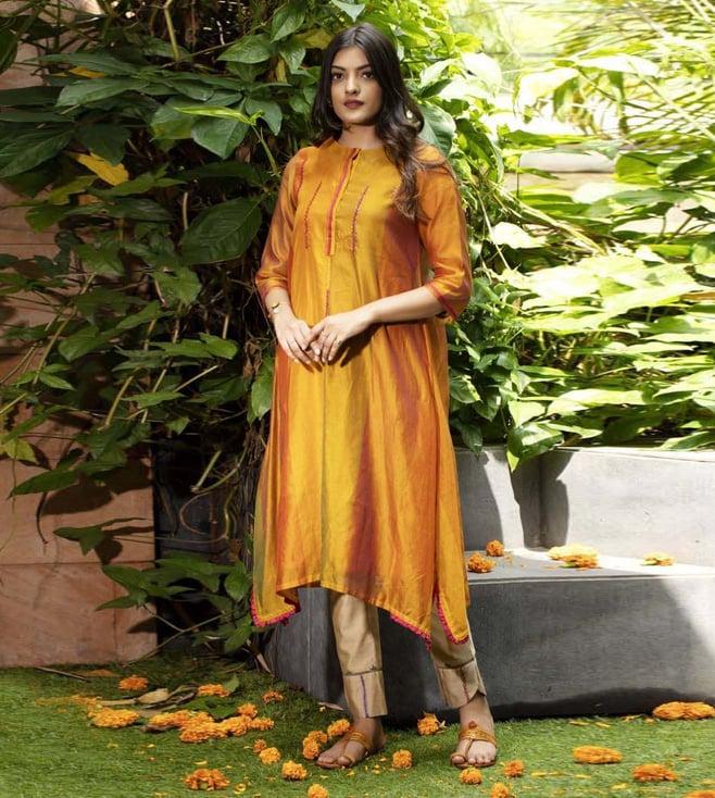 stitched poetry taana baana yellow haldi kurta