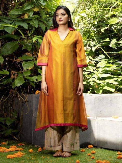 stitched poetry taana baana yellow sunheri kurta