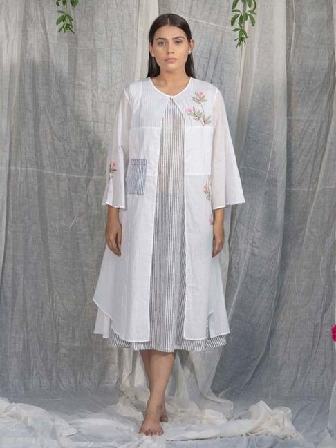 stitched poetry white & grey meraki moonshine dress