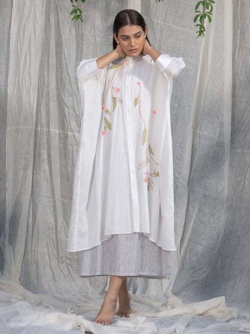 stitched poetry white & grey meraki where the meadows are  dress