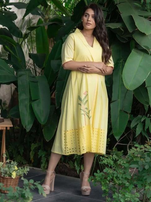 stitched poetry yellow birds of paradise evara dress