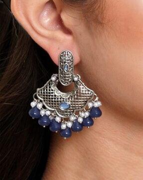 stone & pearl-studded dangler earrings